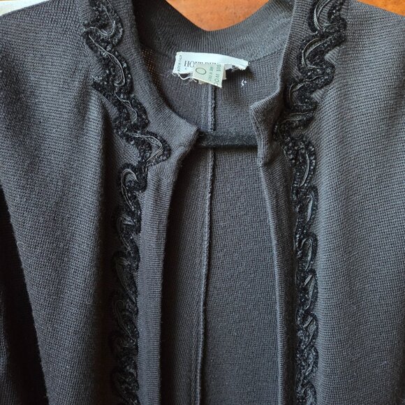 100% Wool Gorgeous Holt Renfrew Long Open Black Cardigan - Picture 3 of 11